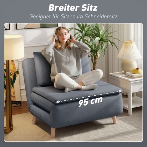 3-in-1 Schlafsessel 95x90x80 cm grau, verstellbare Rückenlehne, Polyester und Holz, MEUBLIV (1/5)