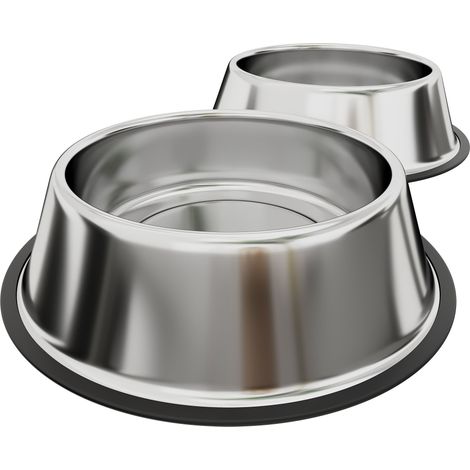 Set di 2 Ciotole Per Cani Gatti In Acciaio Inox Inossidabile Con Gomma Antiscivolo Alla Base Ciotola Cibo Croccantini Alimentazione Acqua Da 900 Ml Diametro 25 Cm Colore Argento (1/5)