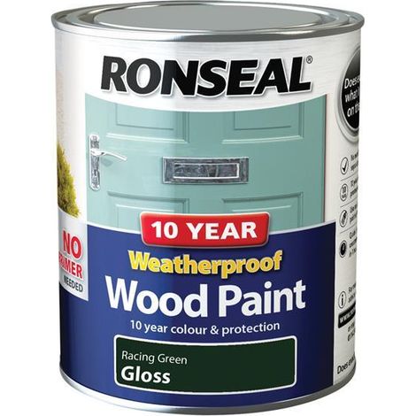 Ronseal 10-Year Weatherproof 2-in-1 Wood Paint in Racing Green Gloss – 750ml (Model RSL38778)