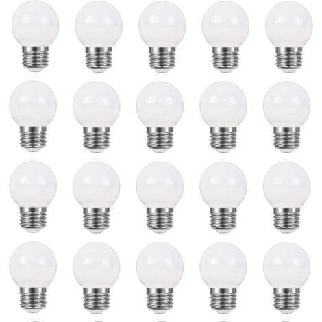 E27 G45 Ampoule LED 3W Blanc Chaud, Imperméable, Guirlande Lumineuse Intérieur et Extérieur pour Noël, Halloween, AC 220 240V, 20 Paquets (1/5)