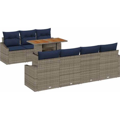 Garten-Sofa-Set mit Speicher 8 pcs Grau Poly Rattan vidaXL