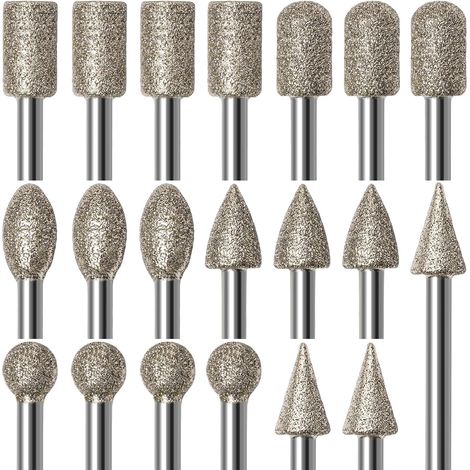 Diamantfräser-Set zum Schnitzen, 20-teiliges Polierset, Zubehör für Rotationswerkzeuge, 1/8"-Schaft zum Gravieren, Schleifen, Bearbeiten von Stein, Gestein, Schmuck, Glas und Keramik (1/5)