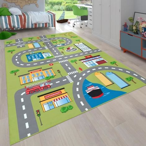 Tapis Pour Enfant Chambre D'Enfant, Tapis De Jeu Motif Rues Et Voitures, Vert [160x220 cm] (1/4)