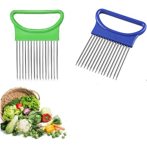 Outil de Découpe pour Oignon - Support en Acier Inoxydable - Trancheuse à Oignon - Bleu et Vert - 2 Pcs (1/4)