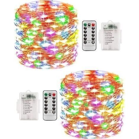 Guirlande Lumineuses- 2  10M 100 LEDs - Extérieur - Pile - Multicolore