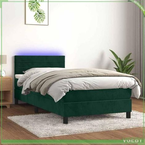 Sommier tapissier avec matelas et LED - FAF7291712410925 - 80x200 cm - Velours vert foncé - Bande LED USB (1/5)