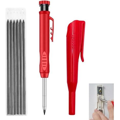Crayon de menuiserie avec aiguiseur intégré et 6 plombs de graphite de 2,8mm – Imperméable, polyvalent et pratique (1/5)