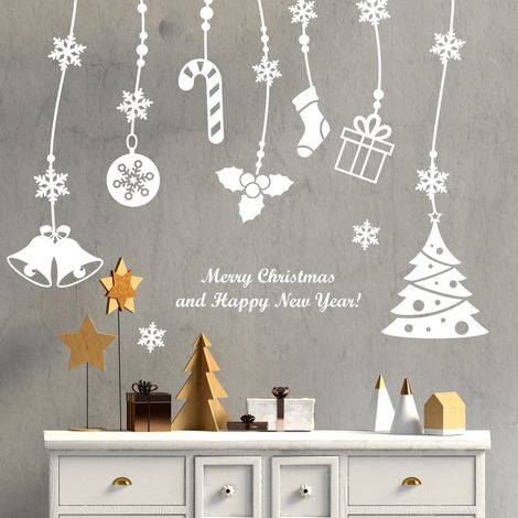 Sticker Merry christmas and happy new years - 40x50cm - blanc - Autocollants adhésifs noël - décoration fêtes (1/3)