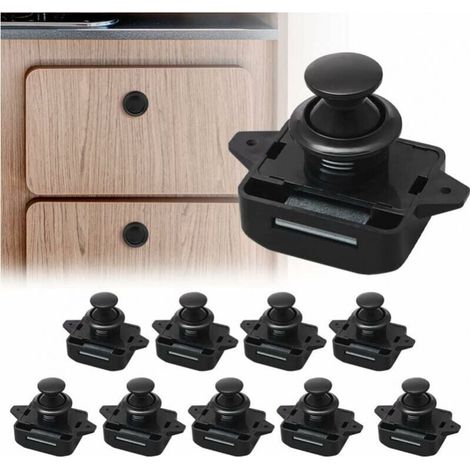 Pack of 10 Push Button Cabinet Lock Keyless Latch, Push Button Latch Fit 15-18mm Thickness Boat Van Yacht (1/5)