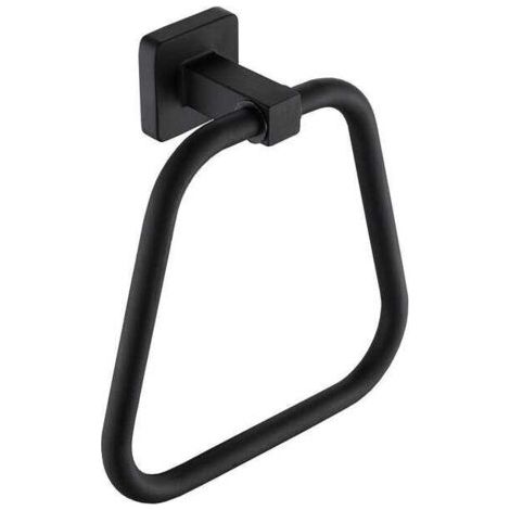 Matte, schwarze, trapezförmige Handtuchring aus Edelstahl. Dieser Wandhandtuchring verleiht jedem Raum eine moderne Note. (1/4)
