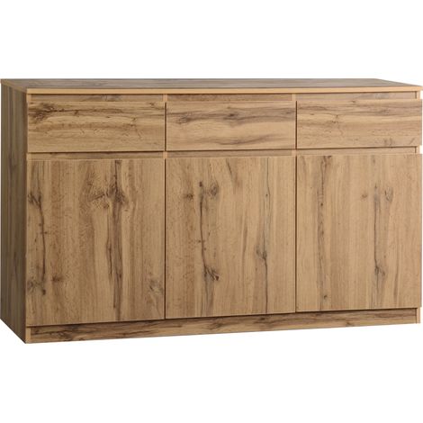 Aparador multifuncional de madera con 3 puertas y 3 cajones, 135 x 40 x 81 cm (1/5)