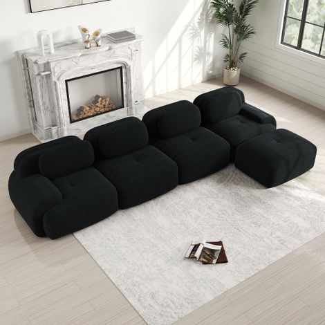 Canapé d'angle 4 places avec méridienne, accoudoirs extra-larges, librement combinable, noir (1/5)
