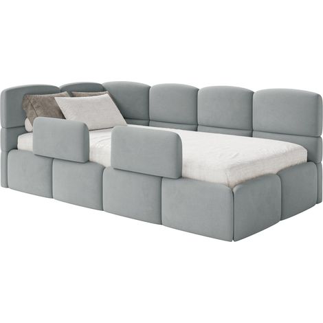 Selsey Cloudy – Kinderbett 120x200, Kopfteil links, Matratze & Bettkasten, Samt Grau