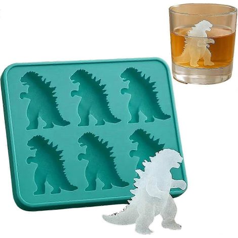 Eiswürfelform in Dinosaurierform, 6-fach fassende Eiswürfelform in Dinosaurierform mit Deckel, ideal für Partys und Cocktails, leicht zu befüllen und zu entformen, gefriergeeignet, für den Sommer (Dri (1/2)