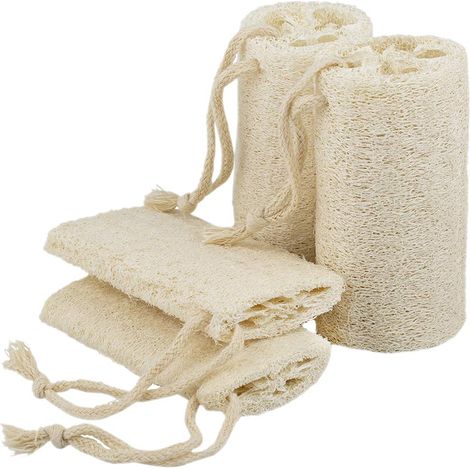 Éponge exfoliante naturelle en luffa pour le corps, soin du visage pour le bain et la douche, lot de 4 (1/5)
