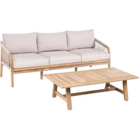 Garden Sofa with Coffee Table Light Acacia Wood Light Beige Cushions 3 Seater Modern Design Outdoor SUMBA (1/5)