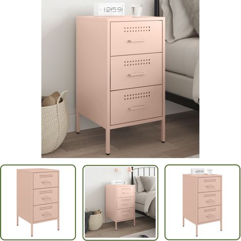 The Living Store Nachttisch Rosa 36x39x68 cm Stahl - Industriestyl - Nachttisch - Schreibtischlampe - Regal - Wohnraum (1/5)