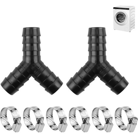 2 Pièces Raccords de tuyau en Y, Répartiteur en Y 2 Voies Avec 6 Colliers De Serrage Métalliques Raccordement Résistant À La Chaleur Et Produits Chimiques Pour Cuisine Buanderie Tuyaux Noir (1/5)