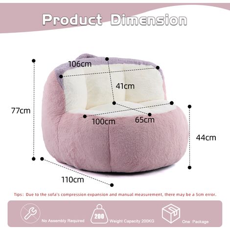 Pouf géant réversible, canapé moelleux en fausse fourrure multicolore, rembourrage en mousse déchiquetée, lit d'appoint spacieux pour salon, sans montage, tons rose, blanc et violet (1/5)