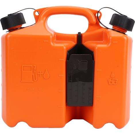 Bidon d'essence et d'huile de chaîne compatible avec les tronçonneuses à moteur 2 temps 440, 445 et 450 cm³. Réservoir à double bec verseur. (1/5)