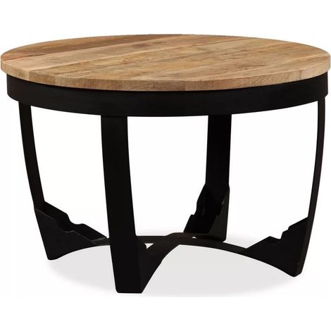 Table basse ronde manguier massif clair et pieds métal noir Dink (1/5)