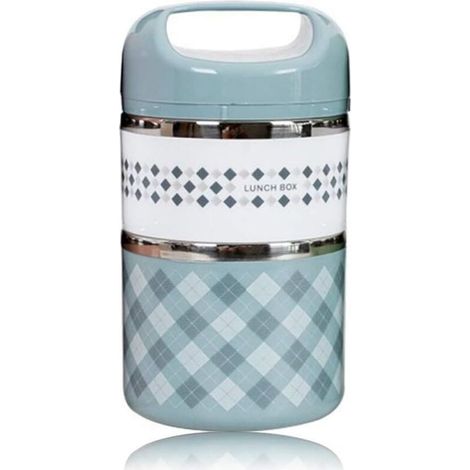 Boîte à Bento, 2 couches en acier inoxydable (bleu)