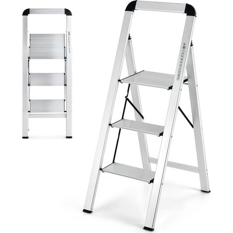 COSTWAY Scala Pieghevole in Alluminio a 3 Gradini, Scaletta Salvaspazio con Corrimano, Ampi Pedali e Piedini Antiscivolo, Telaio in Alluminio Robusto e Leggero, Portata 150kg