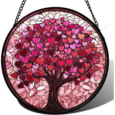 Attrape-soleil rond en vitrail à suspendre – Décoration pour fenêtre, porte et intérieur, idée cadeau femme homme maman papa, Diamètre : 30 cm (1/4)