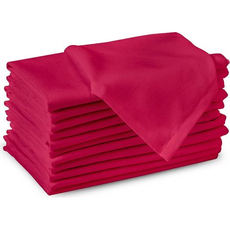 Serviettes en Tissu de Coton Ensemble de 12 Taille 43x43 cm Couleur Unie Rose Vif Lavable en Machine