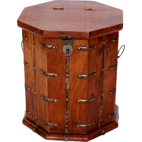 45cm Octagonal Rustic Wooden Trunk Chest - L40 x W40 x H45 cm