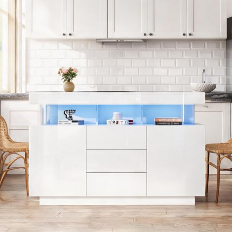 Sideboard blanc laqué avec éclairage LED 16 couleurs 140 x 35 x (1/5)