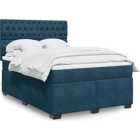 vidaXL Sommier à lattes de lit et matelas bleu 140x190 cm velours (1/5)