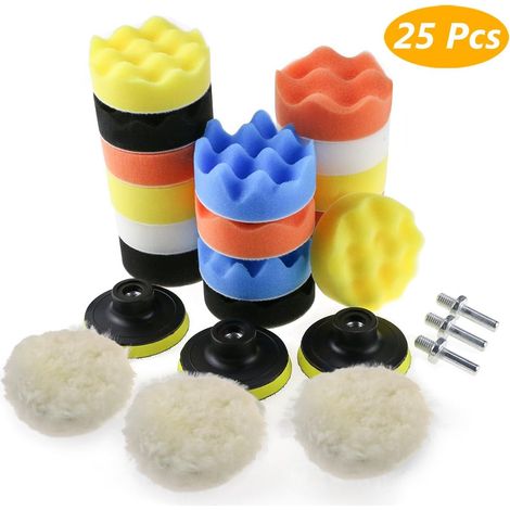 MINKUROW Spugna Per Lucidatura Per Auto, Kit Spugna Per Lucidatura Con Adattatore Per Punta Trapano M10, Set Di 25 Tamponi Per Lucidatura Tamponi Per Ceretta In Lana Per Lucidatrice (1/5)