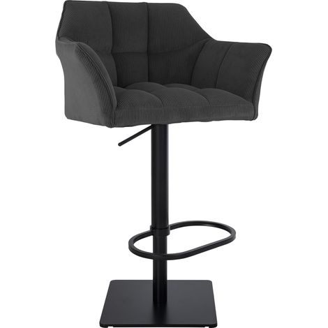 Sgabello da bar regolabile x1 in velluto a coste grigio scuro con seduta imbottita e avvolgente e base quadrata in metallo nero 100005892