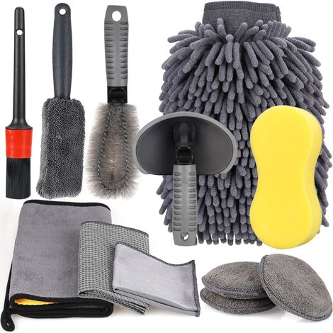 12PCS Kit De Nettoyage Voiture Professionnel,Microfibre Lavage Voiture Nettoyer Kit,Voiture Chiffons de Nettoyage Automobile Set,Brosse de Roue et de Jante,Chiffons de Nettoyage Gants de Lavage,éponge (1/2)