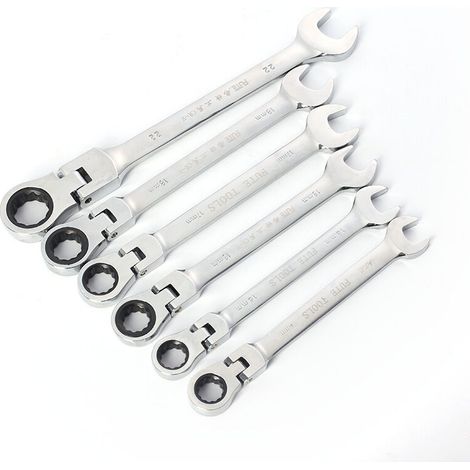 Clé plate à cliquet articulée 12 mm – Acier chrome vanadium – Tête inclinable 180° – Fini chromé mat – Pour usages intensifs (1/5)