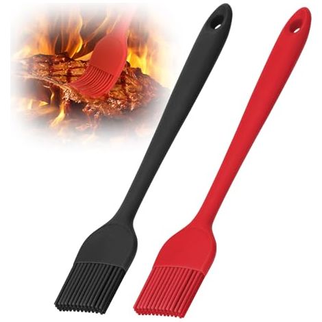2-teiliges Küchenpinsel-Set, BPA-freier Silikon-Küchenpinsel, Antihaft-Gebäckpinsel, hitzebeständiger Lebensmittelpinsel zum Backen, Grillen, Kochen und Braten (Rot + Schwarz) (1/5)