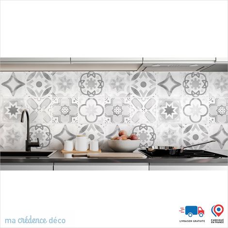 Crédence : Carreaux ciments classiques 3 - Couleur gris - Alu composite - 120 - 60 (1/3)