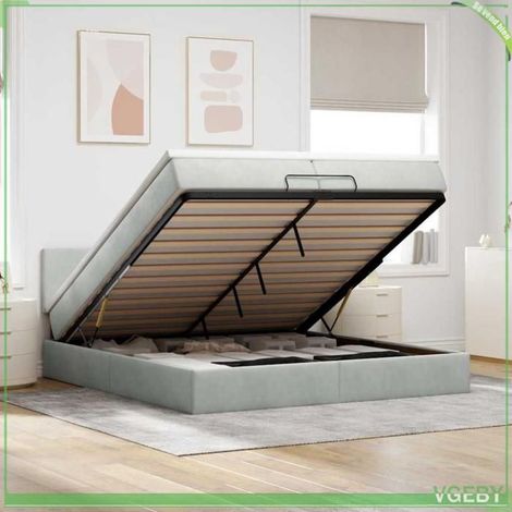 Cadre de lit ottoman - 3312572 - 200x200 cm - Rangement hydraulique - Velours gris clair (1/5)