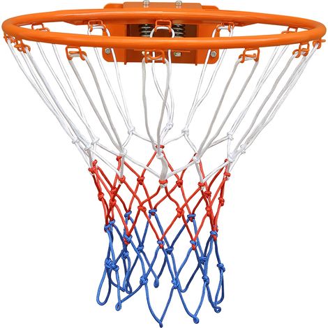 Anneau de basket mural 45 cm avec ressorts doubles et filet, revêtement résistant aux intempéries, finition orange (1/5)