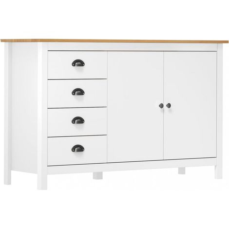 vidaXL Sideboard Hill Weiß 130x40x80 cm Massivholz Kiefer (1/5)
