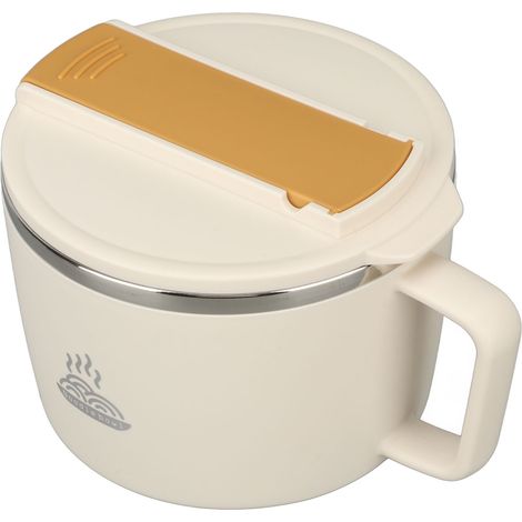 Bol à nouilles avec baguettes et cuillère-fourchette, 1200 ml, en acier inoxydable 304, cuiseur à ramen portable avec couvercle, idéal pour le bureau. (1/5)