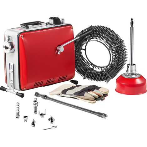 Furet Déboucheur Canalisations Électrique, 400 W, 1400 tr/min, avec Câble à Ressort Acier 20 m x 16 mm, 5 m x 9,5 mm, 0,4 m x 12 mm, 6 Coupeurs, pour Débouchage Tuyaux de 50-110 mm de Diamètre (1/5)