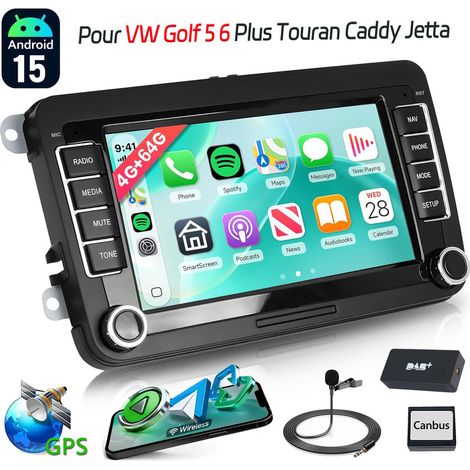 Apple CarPlay pour VW Golf 5/6 Plus, Touran, Caddy T5, Android 15, autoradio avec navigation GPS - 4+64G DAB MIC (1/4)