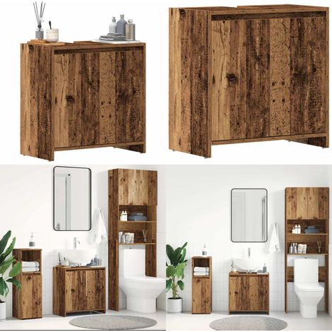 Armario para lavabo de baño madera ingeniería envejecida - Mueble de lavabo - Almacenamiento de baño