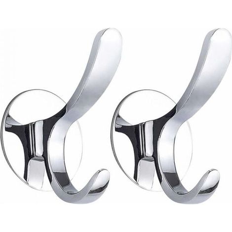 2PCS Silver Adhesive Hook Coat Rack Adhesive Wall Hook Towel Hook Polished Stainless Steel Coat Robe Self Adhesive Kitchen Tea Towel Installation without Damaging the Wall (1/5)