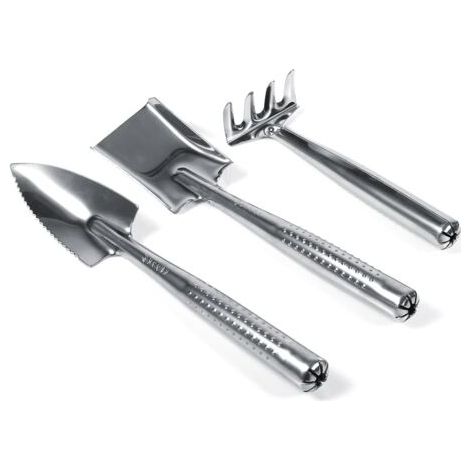 Lot de 3 mini pelles et râteaux en plastique et acier inoxydable, outil de jardinage, jouet de jardinage (acier inoxydable)