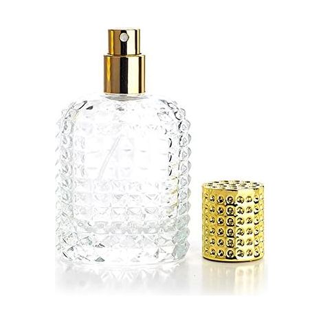 50ml Clear Glass Refillable Empty Spray Bottle Set with Filling Funnel (Gold)