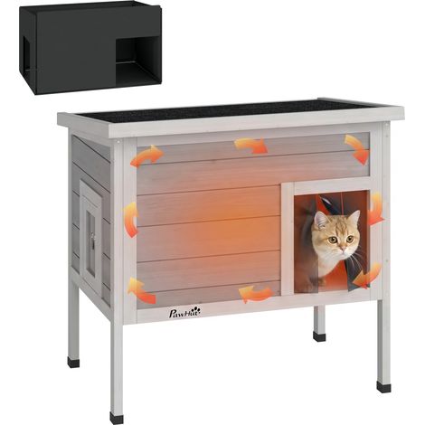 PawHut Outdoor Wooden Cat House Weatherproof with Removable Insulated Liner (1/5)