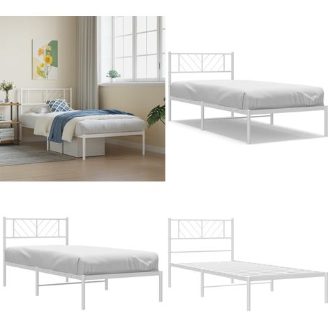 Cadre de lit métal sans matelas avec tête de lit blanc 80x200cm - Cadre De Lit - Lit Simple - Lit Metal - Lit Blanc - Tête De Lit - Home & Living (1/5)